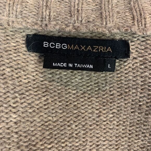 Bcbgmaxazria angora beige tan brown sweater belted high neck button closure L - Picture 5 of 12